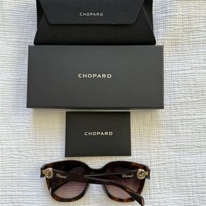 NWT Chopard Brown Sunglasses with Floating Diamonds and Gold Accents